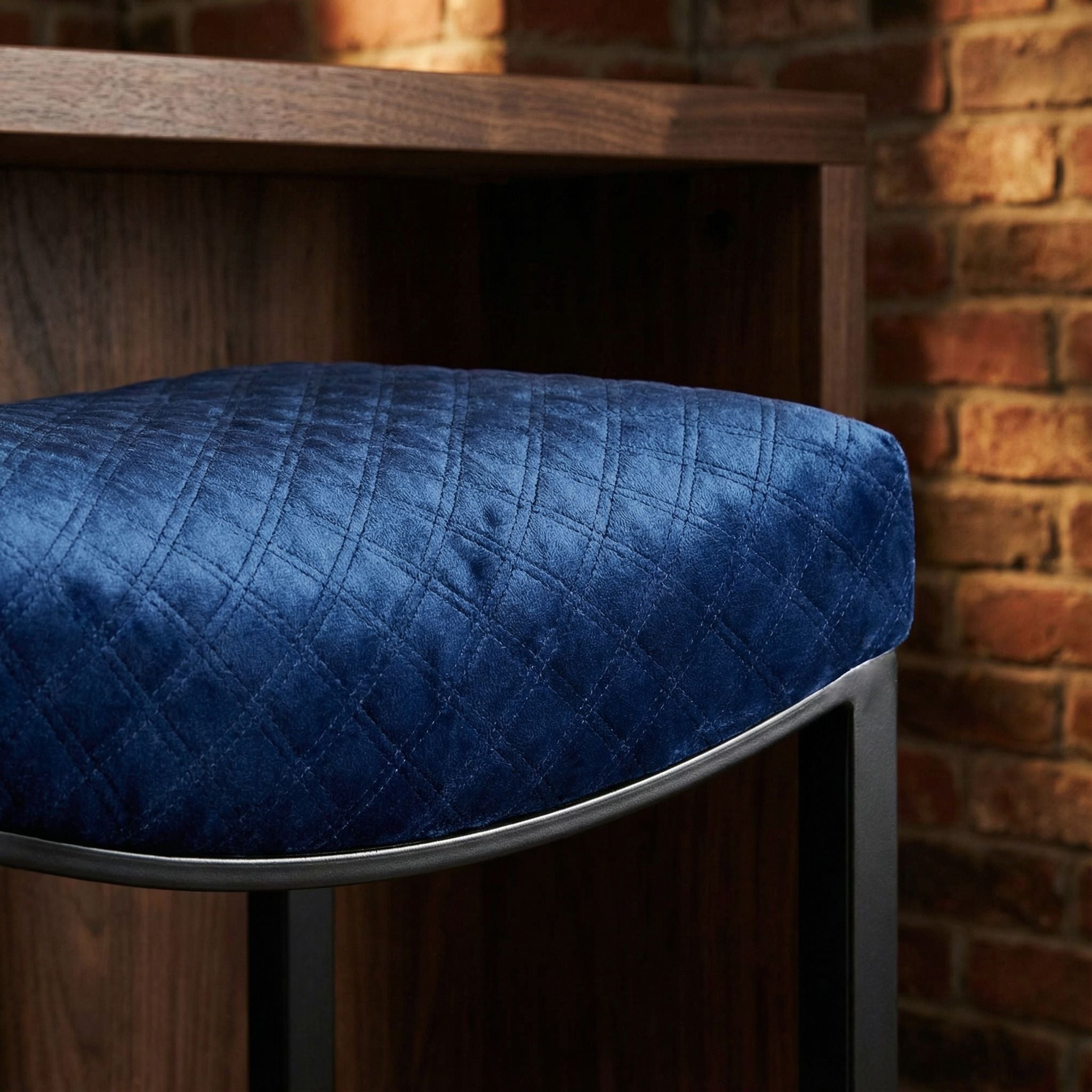 Cortesi Home Portales Counterstool, Brushed Black Legs and Navy Blue Fabric