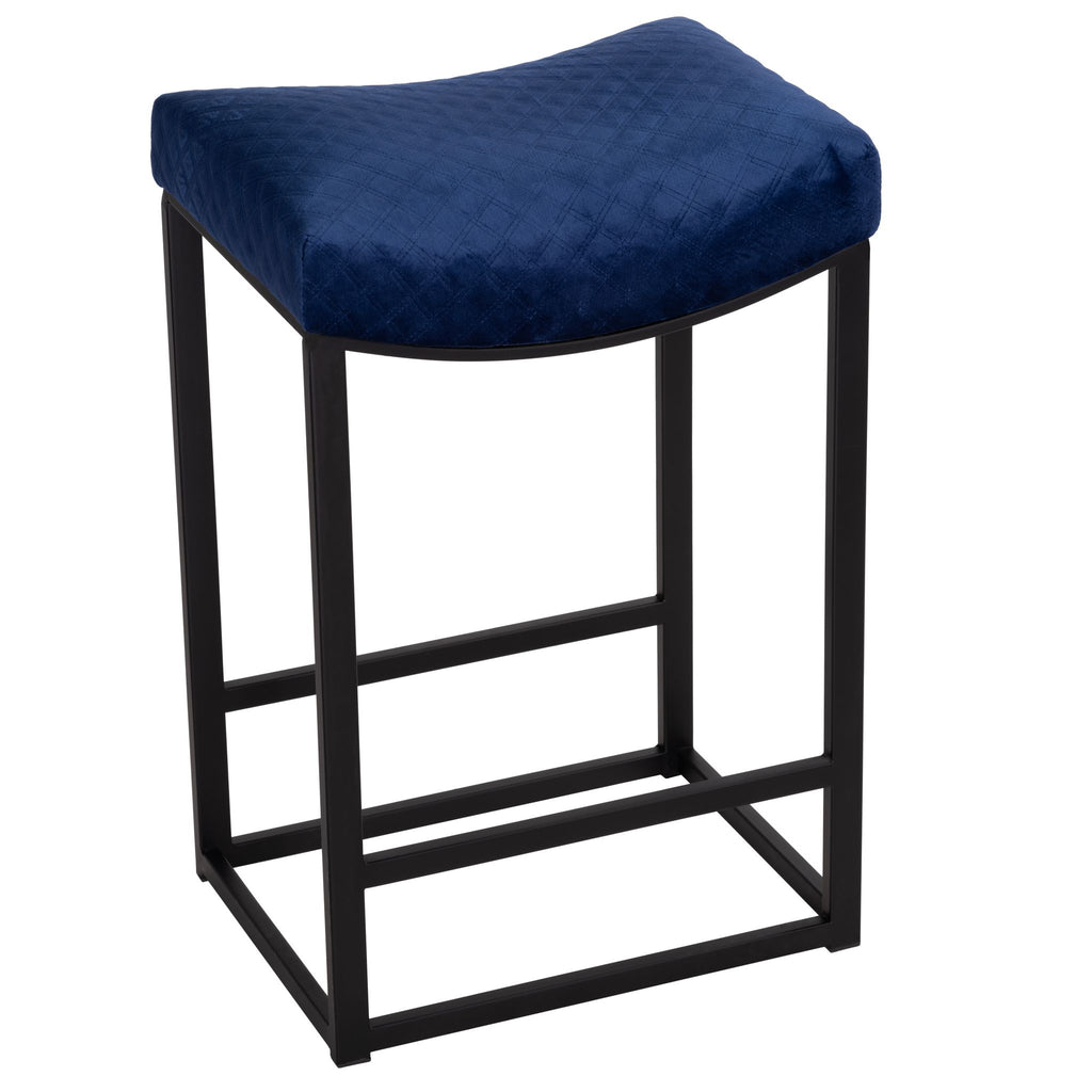 Cortesi Home Portales Counterstool, Brushed Black Legs and Navy Blue Fabric