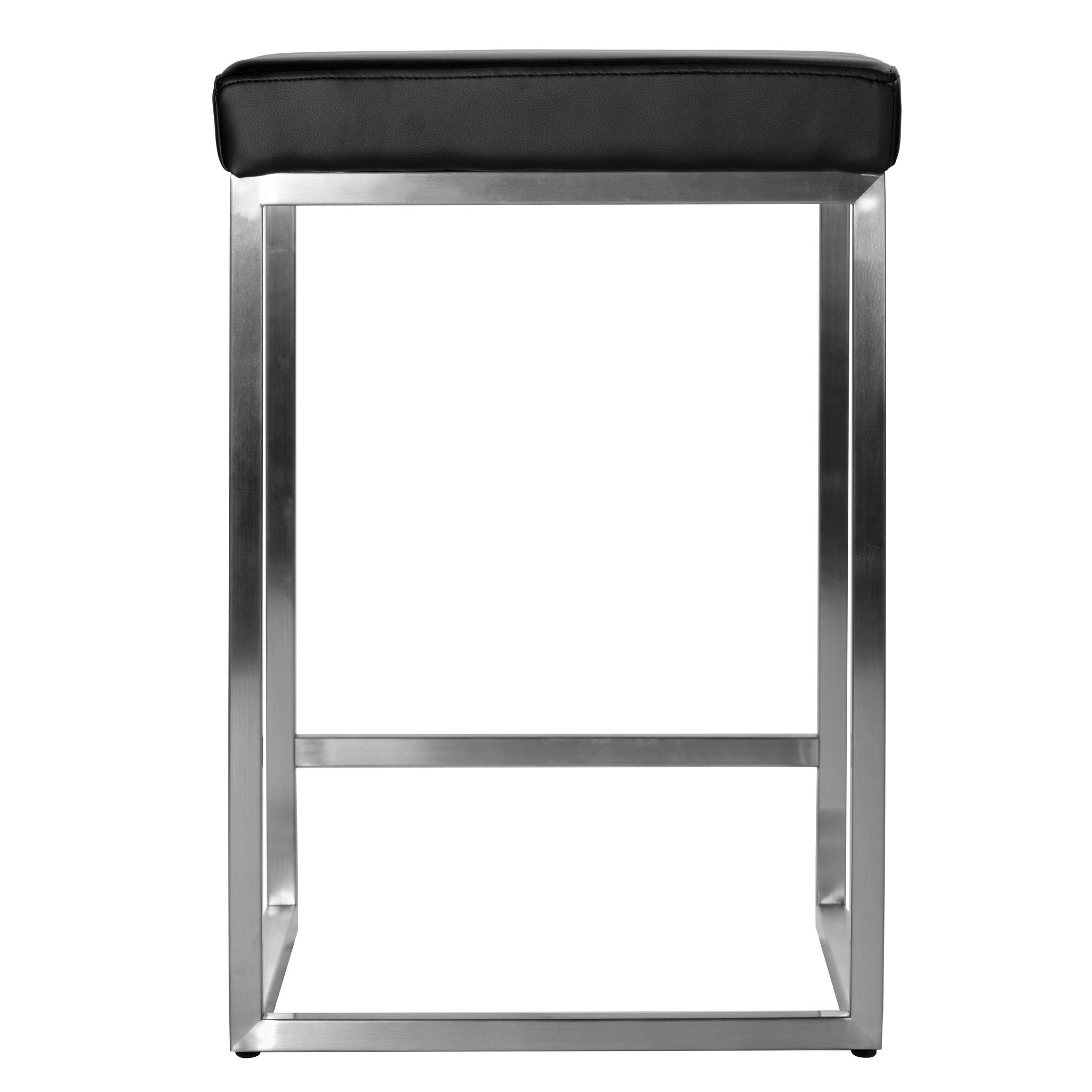 Adele Square Counter Stool in Brushed Stainless Steel, Black faux Leather