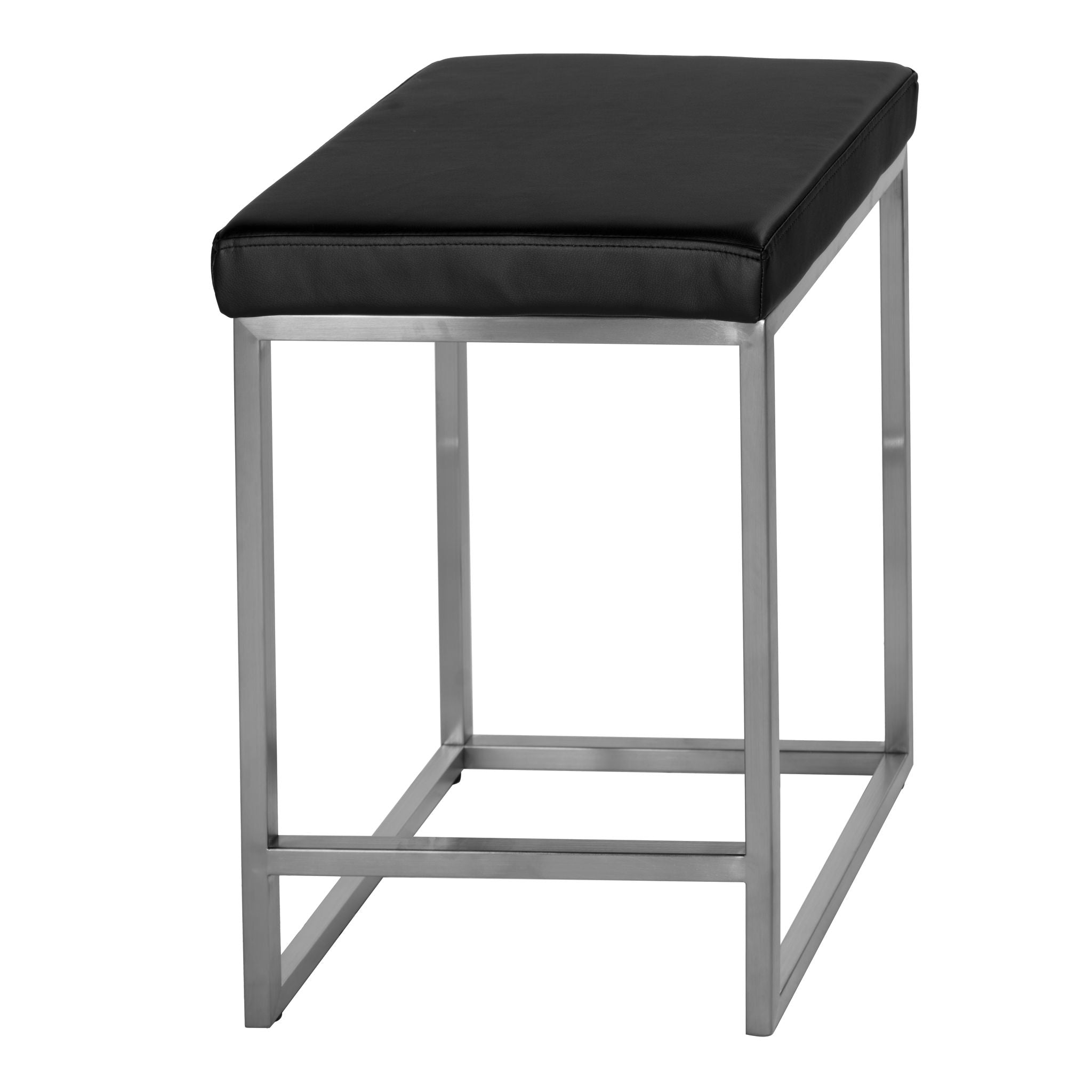 Adele Square Counter Stool in Brushed Stainless Steel, Black faux Leather