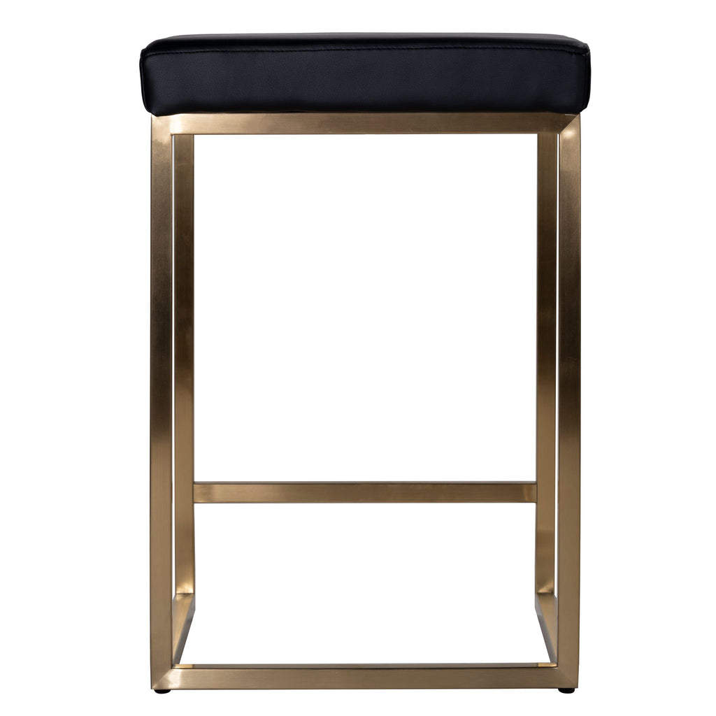 Adele Square Counter Stool in Brushed Gold Stainless Steel, Black Leathermatch