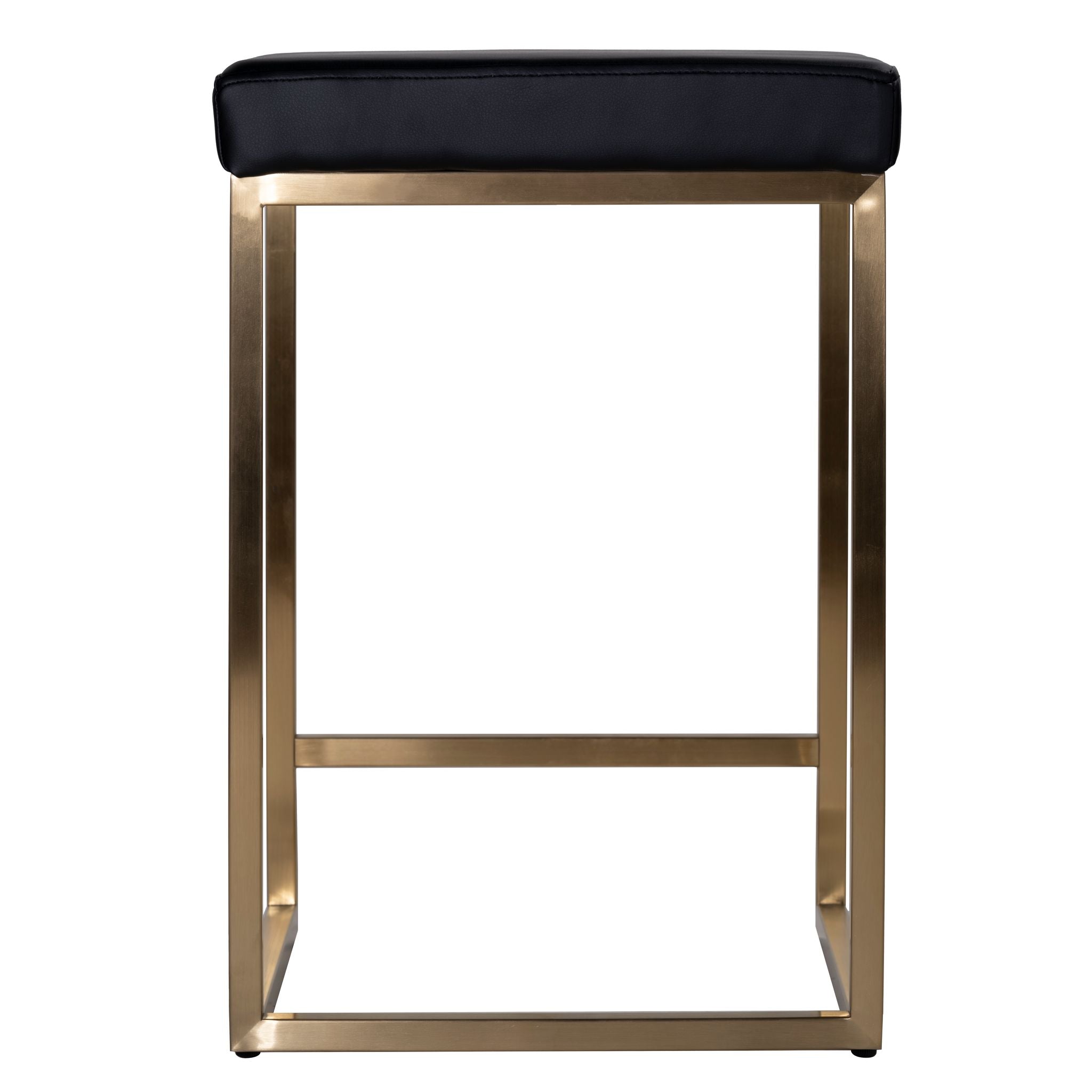 Adele Square Counter Stool in Brushed Gold Stainless Steel, Black Leathermatch