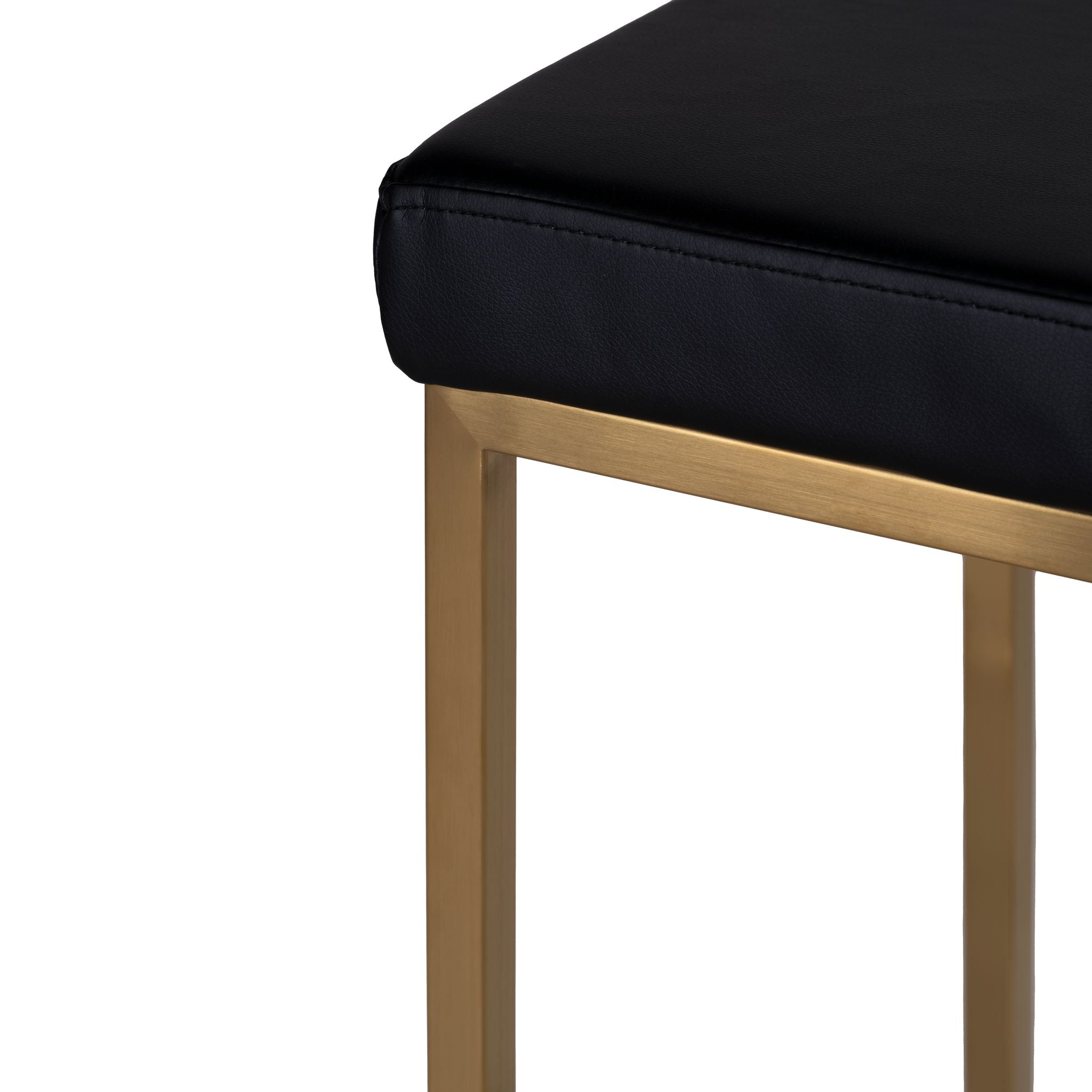 Adele Square Counter Stool in Brushed Gold Stainless Steel, Black Leathermatch