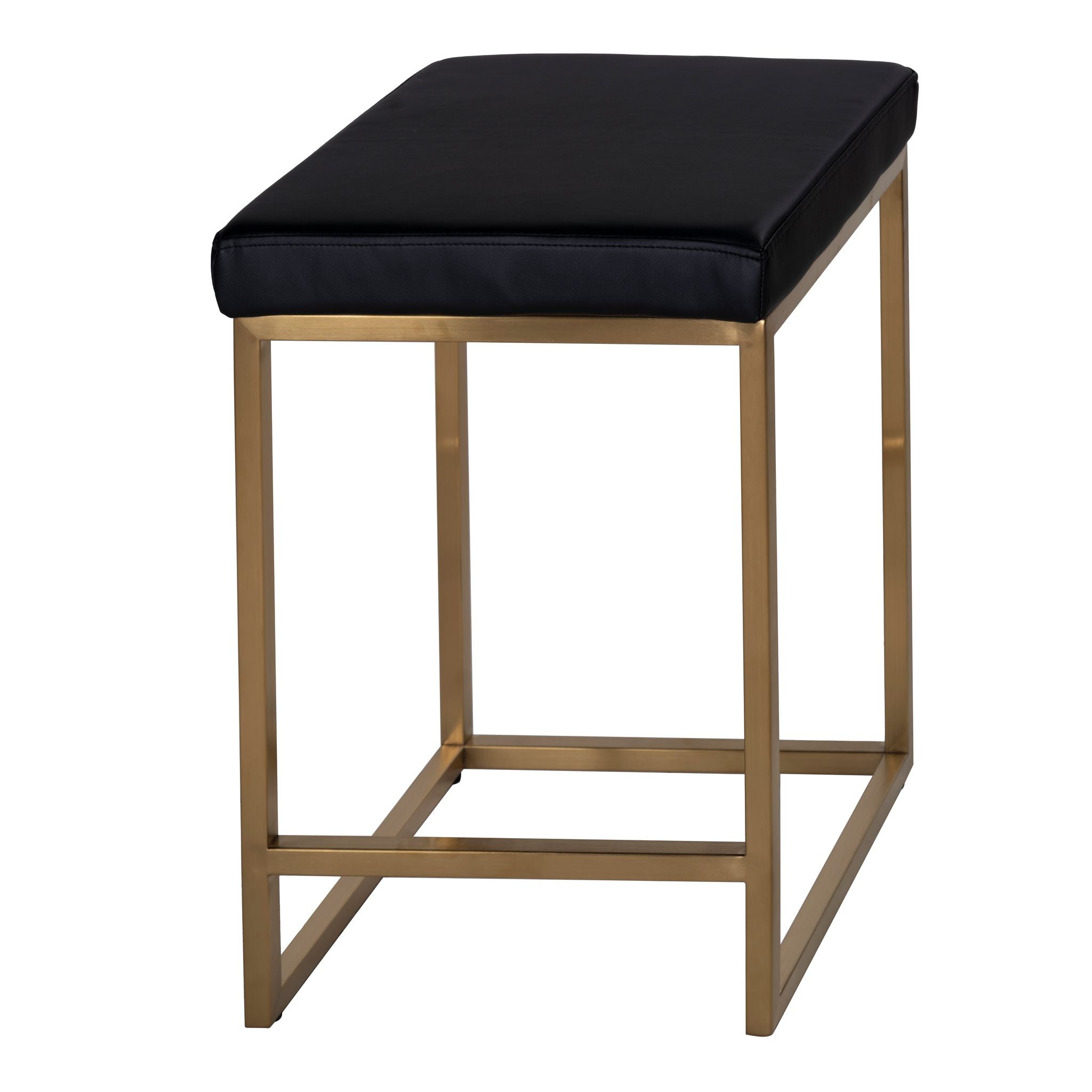 Adele Square Counter Stool in Brushed Gold Stainless Steel, Black Leathermatch