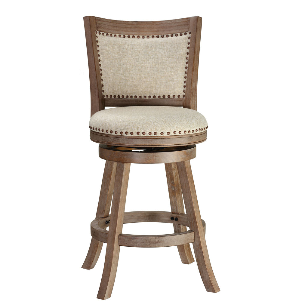 Marko Counter Stool Beige Fabric Swivel Seat with Back, 24" Seat