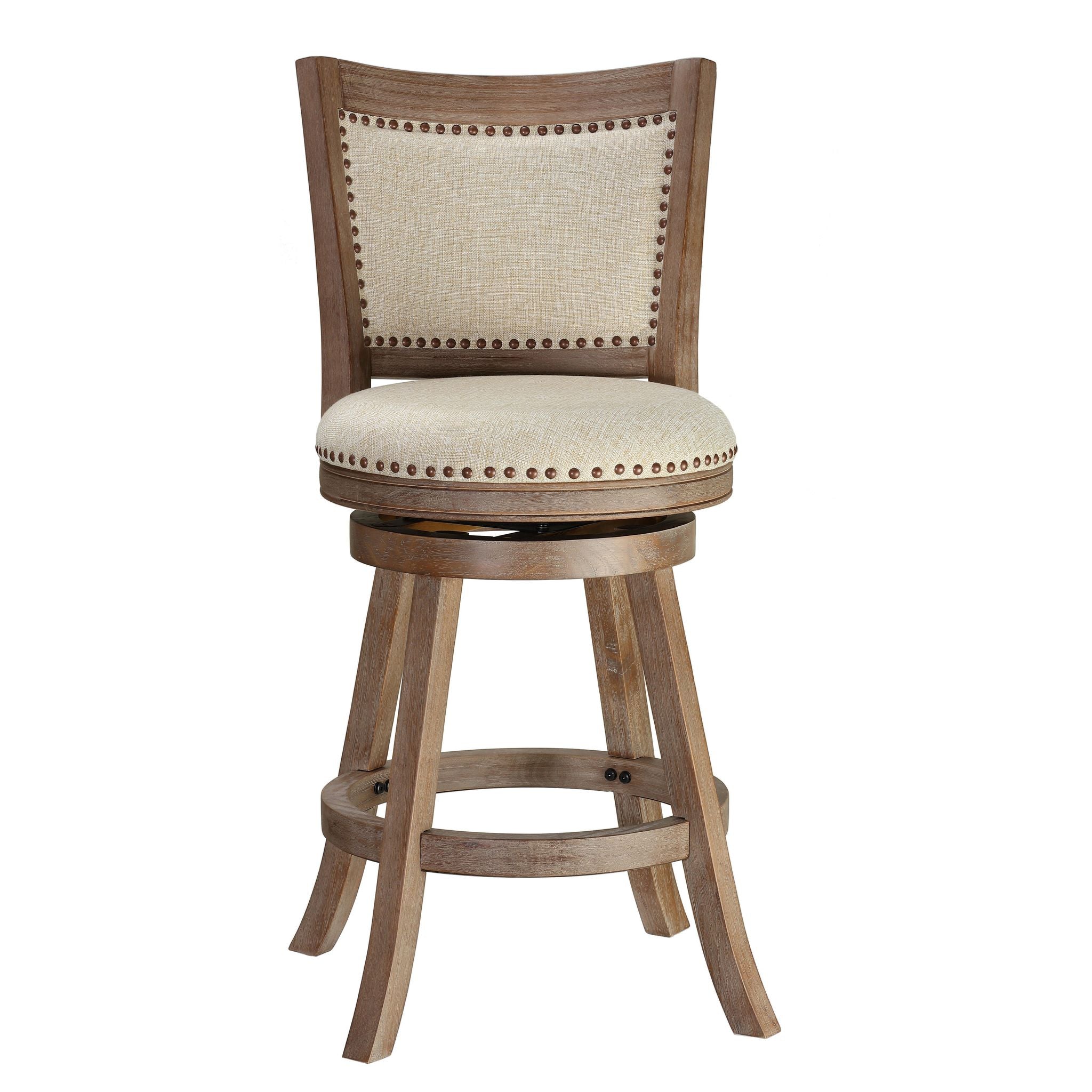 Marko Counter Stool Beige Fabric Swivel Seat with Back, 24" Seat