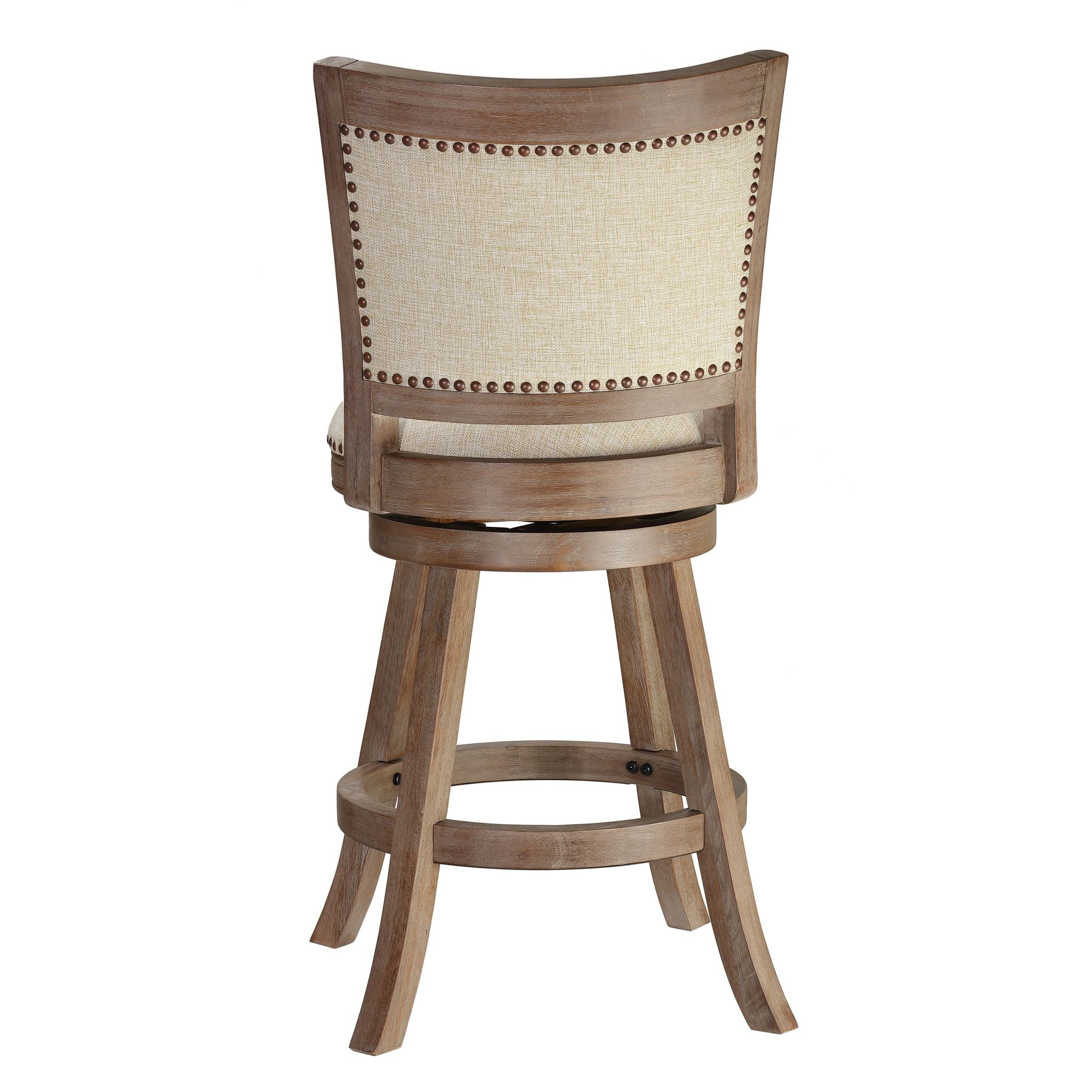 Marko Counter Stool Beige Fabric Swivel Seat with Back, 24" Seat