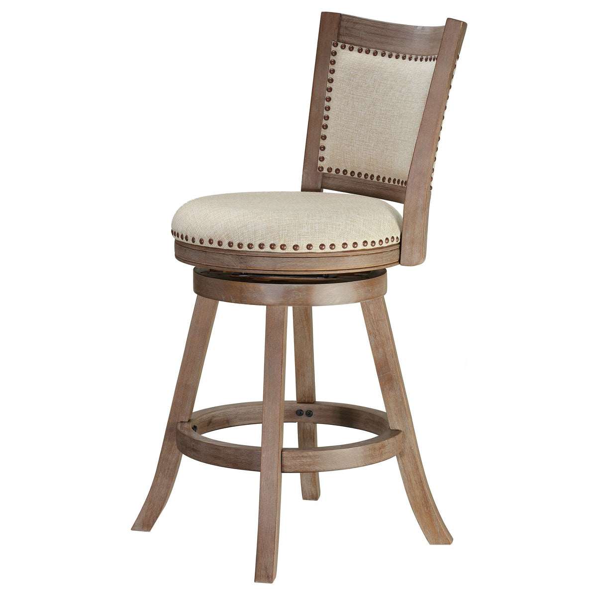 Marko Counter Stool Beige Fabric Swivel Seat with Back, 24" Seat