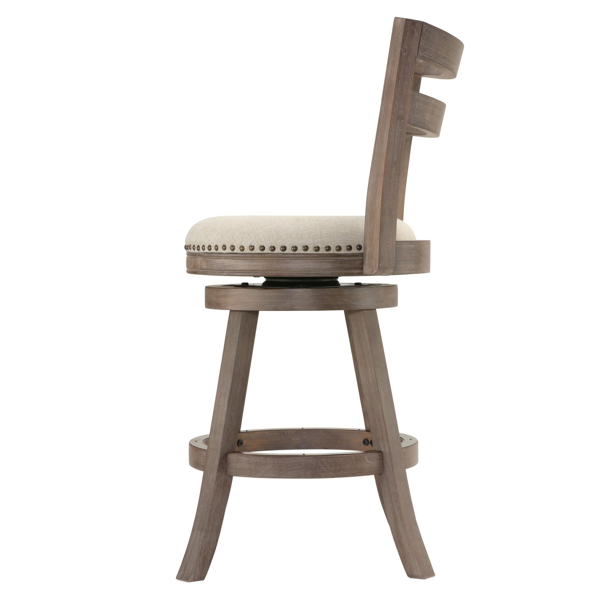Harper Counter Stool Swivel Bar Stool with Back in Solid Wood, Beige Fabric