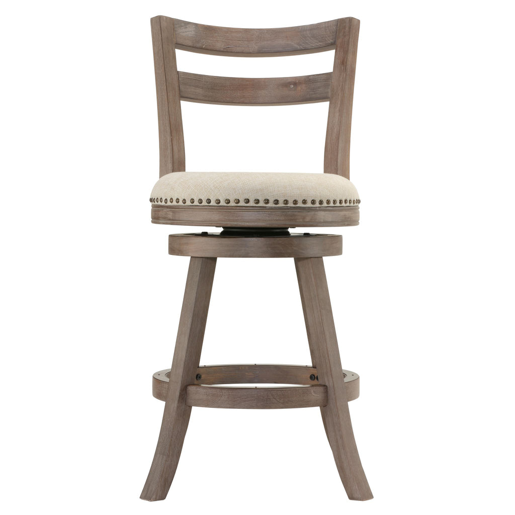 Harper Counter Stool Swivel Bar Stool with Back in Solid Wood, Beige Fabric