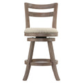 Harper Counter Stool Swivel Bar Stool with Back in Solid Wood, Beige Fabric