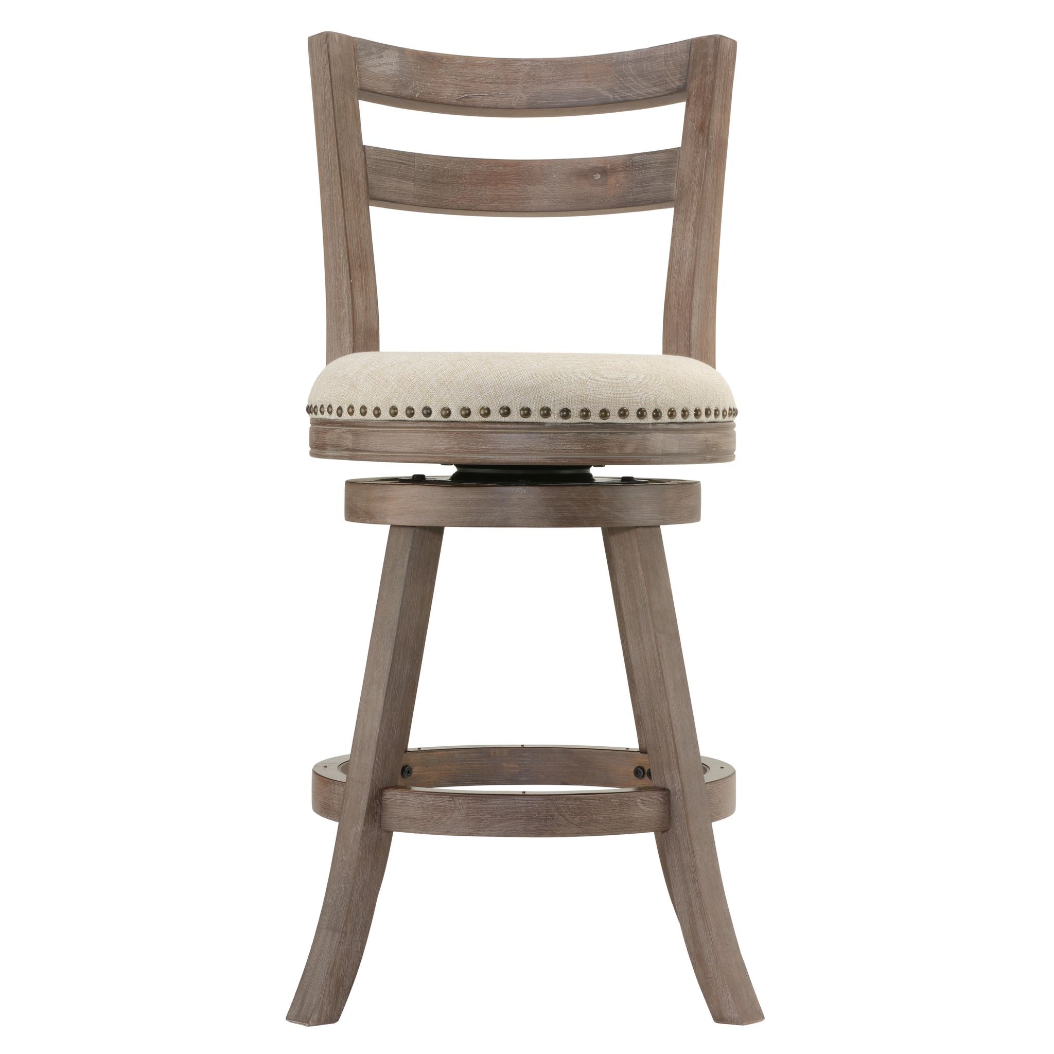 Harper Counter Stool Swivel Bar Stool with Back in Solid Wood, Beige Fabric
