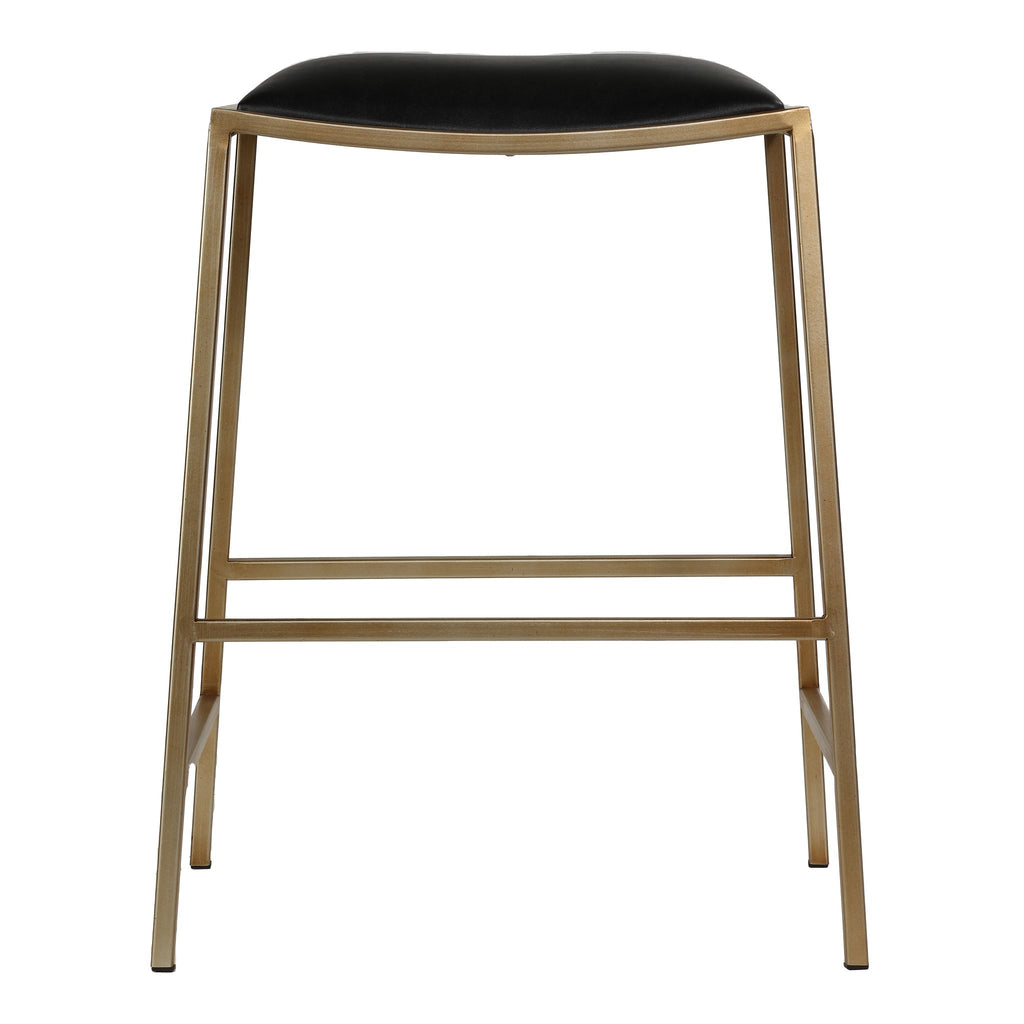 Hardi Counterstool Gold Metal Frame with Wide Black Seat, 25.5" Tall