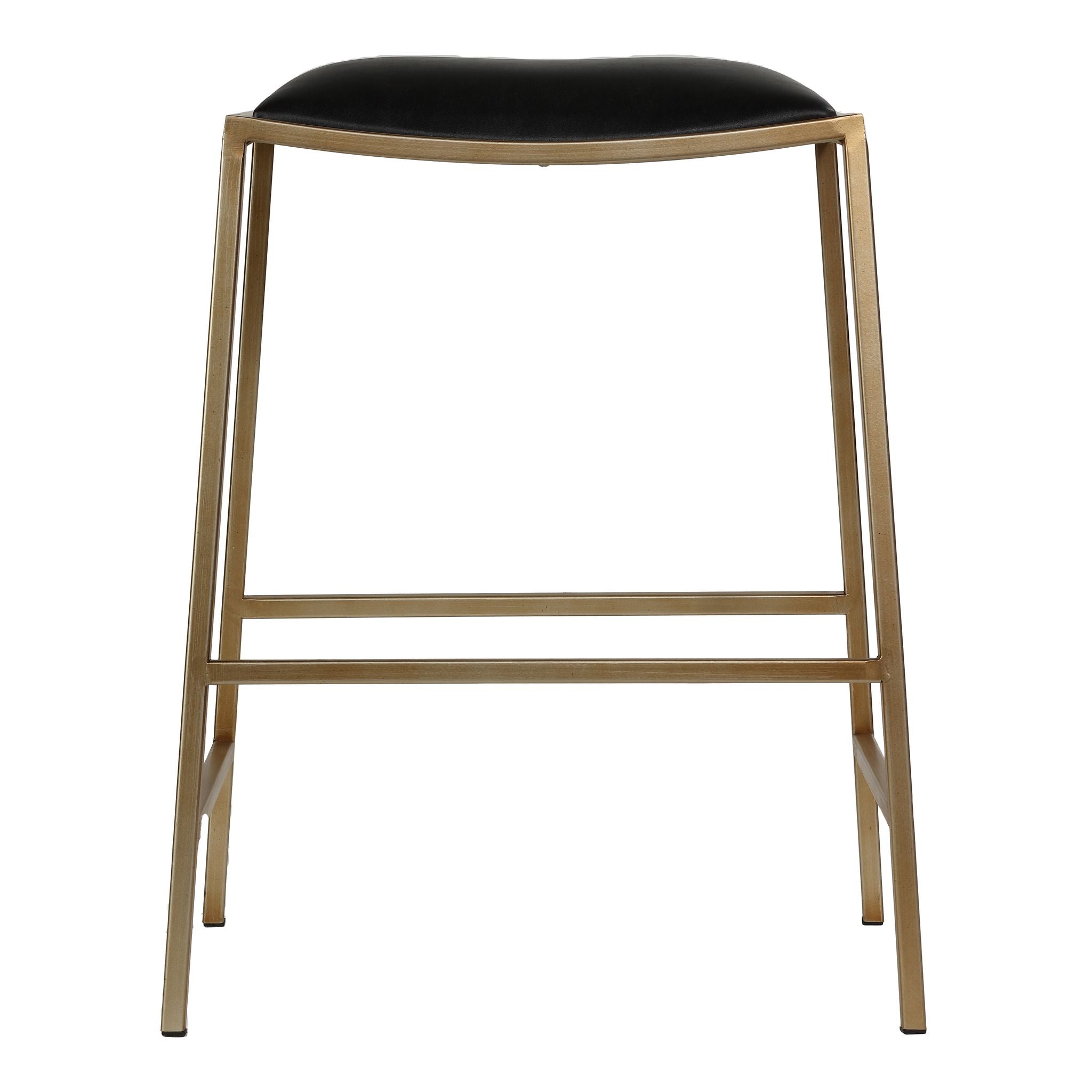 Hardi Counterstool Gold Metal Frame with Wide Black Seat, 25.5" Tall