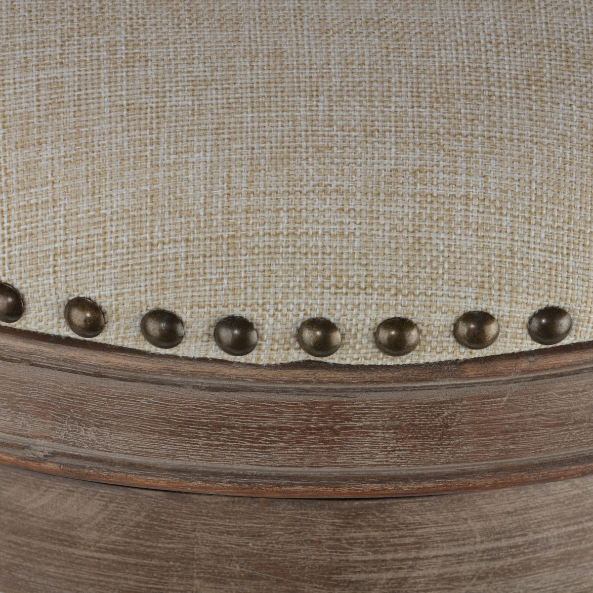 Sadie Backless Swivel Counter Stool in Solid Wood & Beige Fabric, 25" Seat