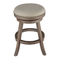 Sadie Backless Swivel Counter Stool in Solid Wood & Beige Fabric, 25" Seat