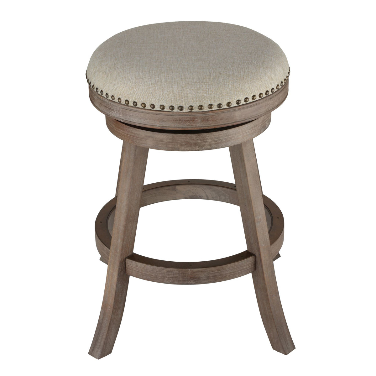 Sadie Backless Swivel Counter Stool in Solid Wood & Beige Fabric, 25" Seat