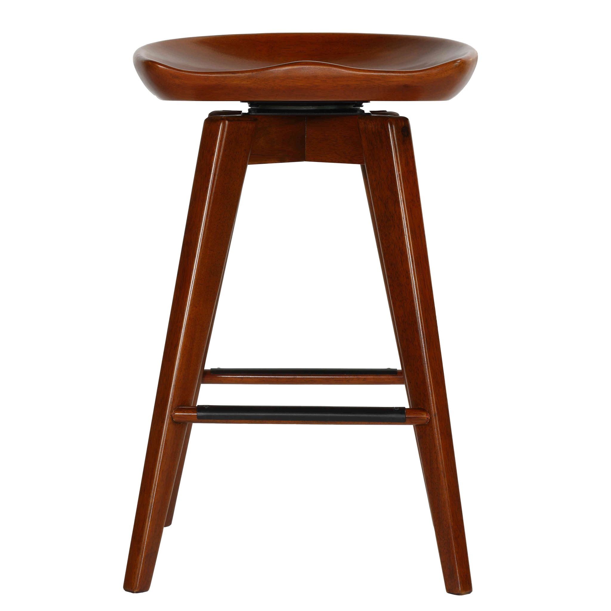Tiwi Backless Swivel Counter Stool in Solid Wood, 24" Walnut