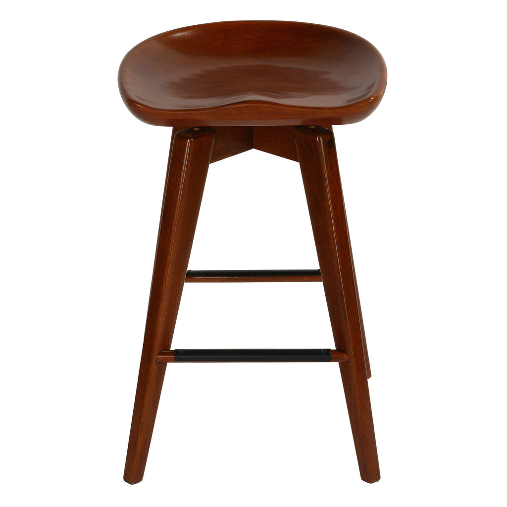 Tiwi Backless Swivel Counter Stool in Solid Wood, 24" Walnut