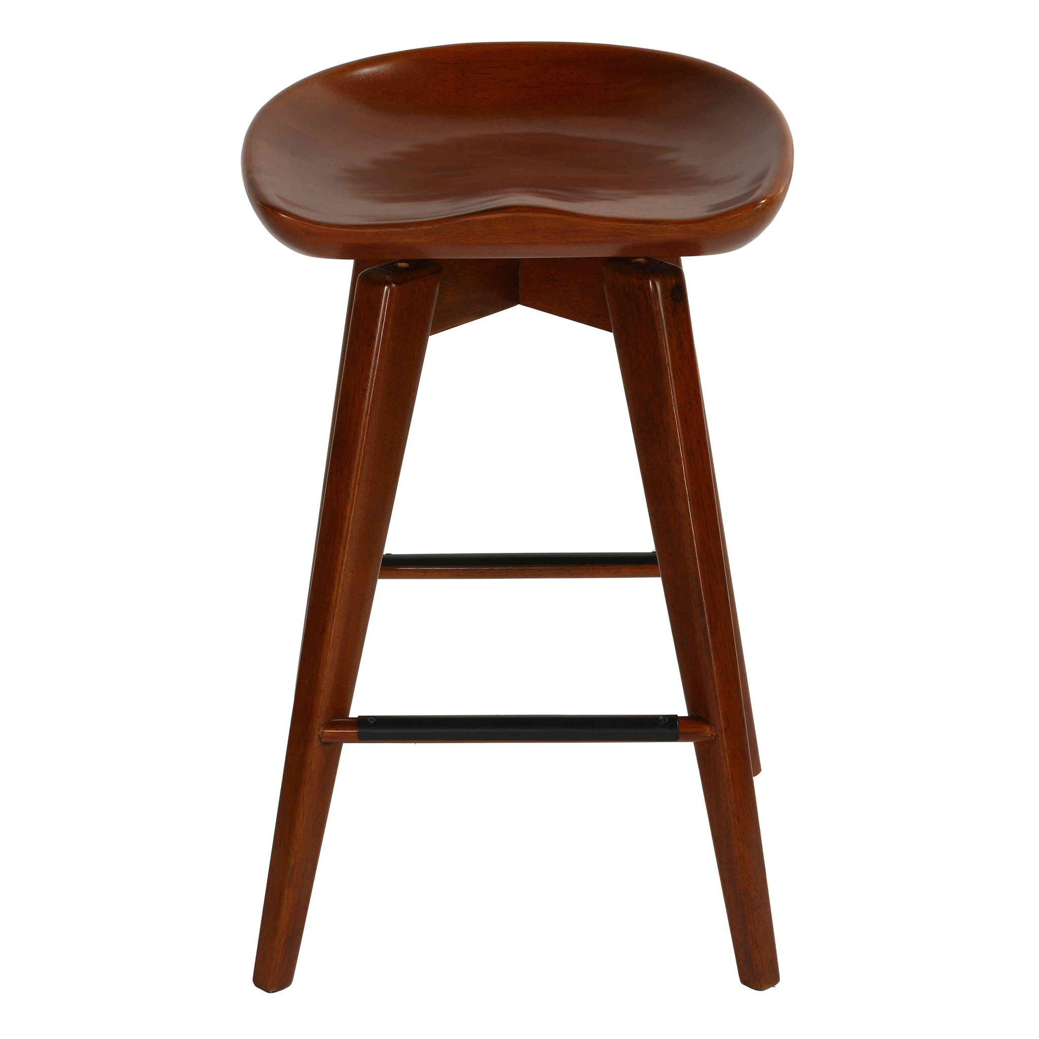 Tiwi Backless Swivel Counter Stool in Solid Wood, 24" Walnut