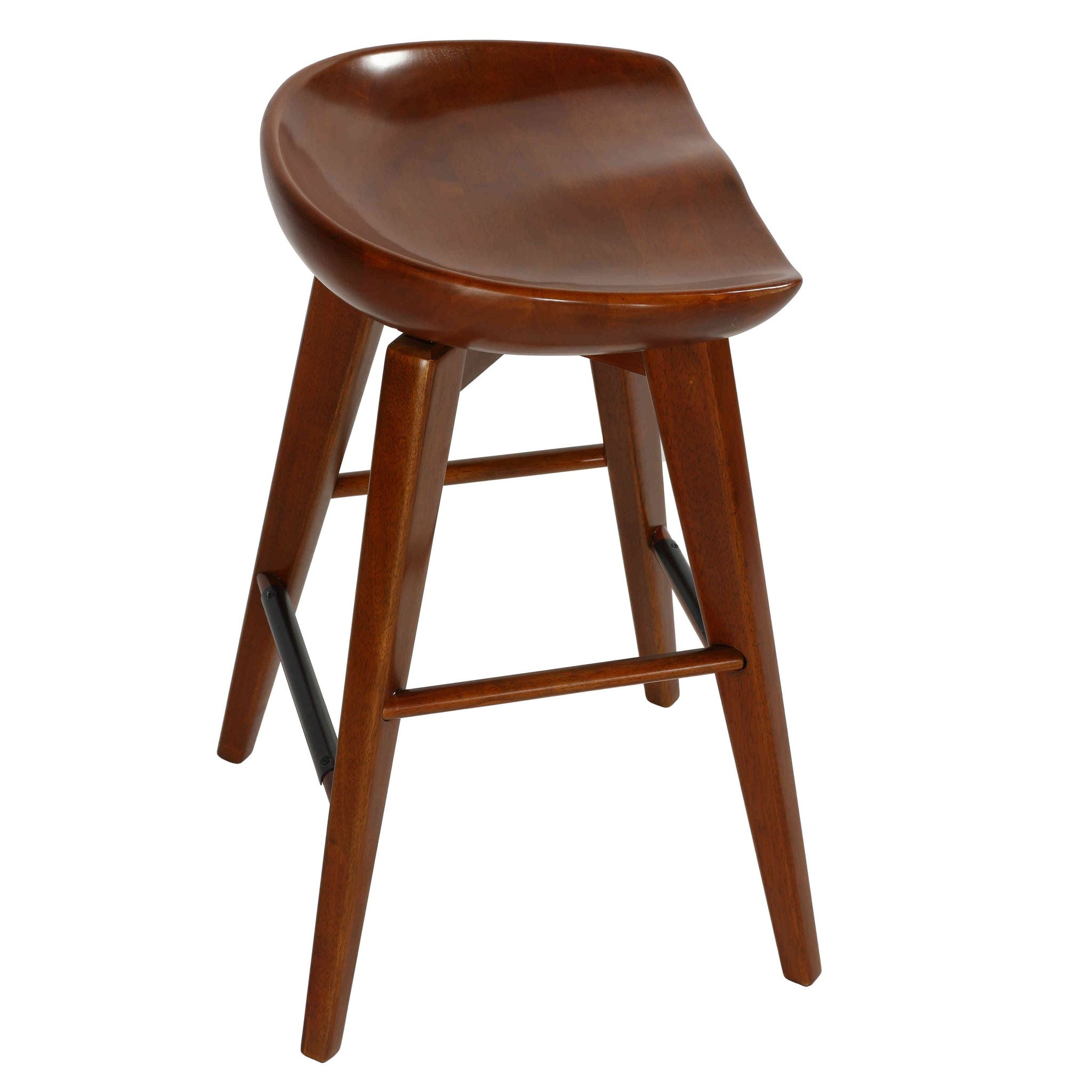 Tiwi Backless Swivel Counter Stool in Solid Wood, 24" Walnut