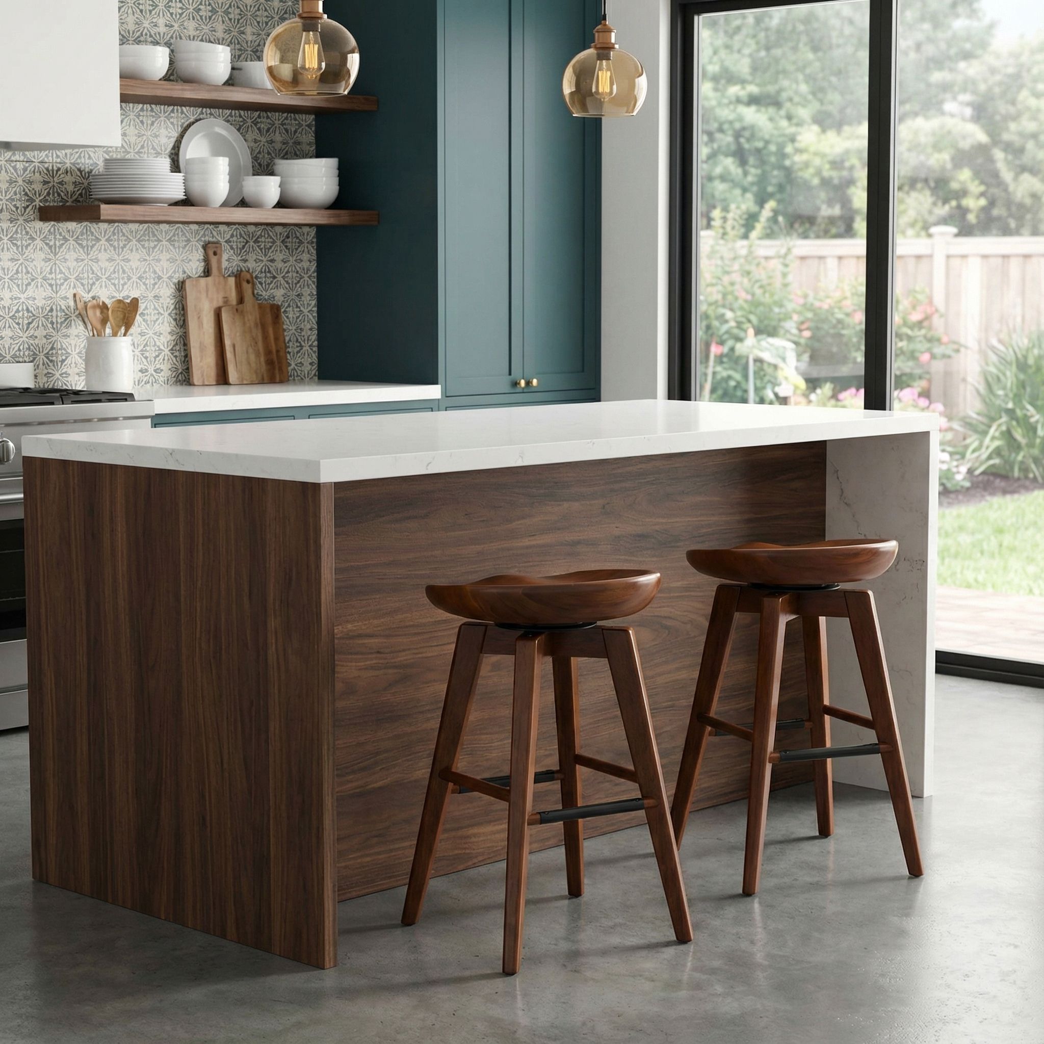 Tiwi Backless Swivel Counter Stool in Solid Wood, 24" Walnut