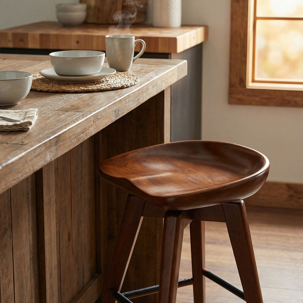 Tiwi Backless Swivel Counter Stool in Solid Wood, 24" Walnut
