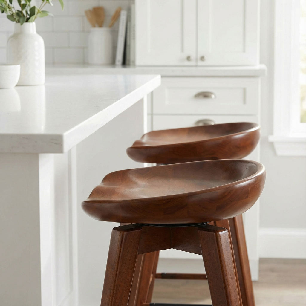 Tiwi Backless Swivel Counter Stool in Solid Wood, 24" Walnut