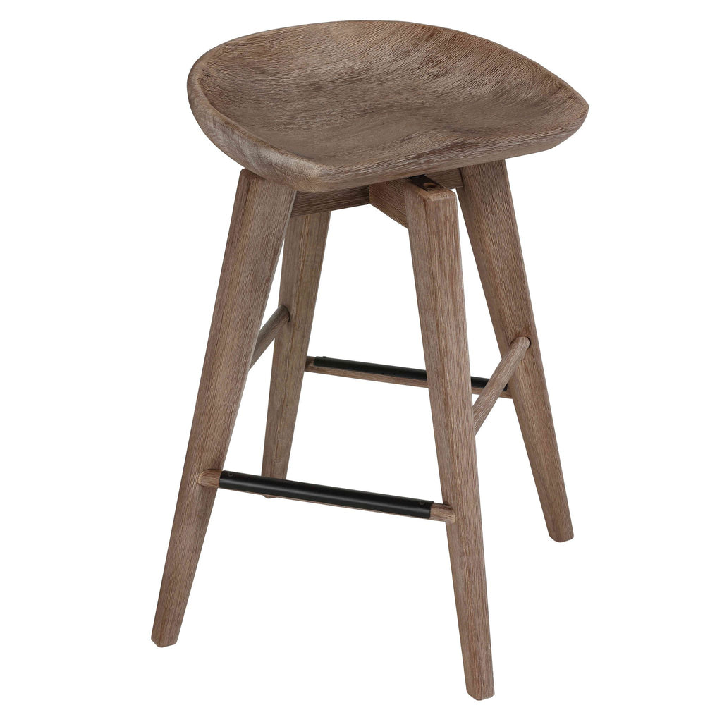 Tiwi Backless Swivel Counterstool in Solid Wood, 24" Gray Whitewash