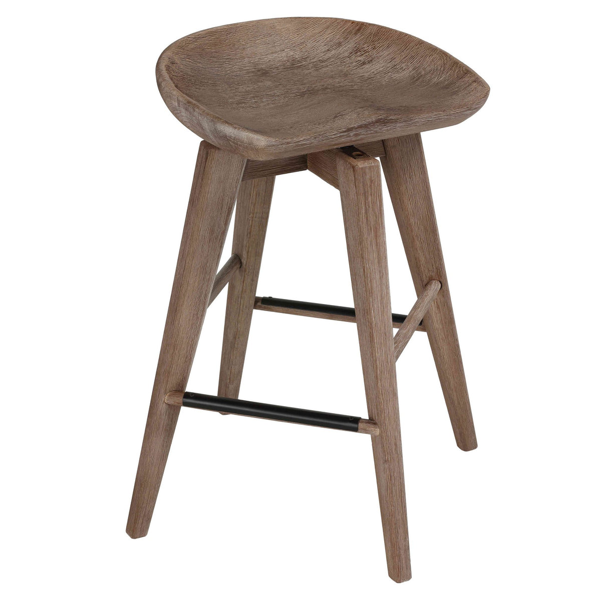 Tiwi Backless Swivel Counterstool in Solid Wood, 24" Gray Whitewash