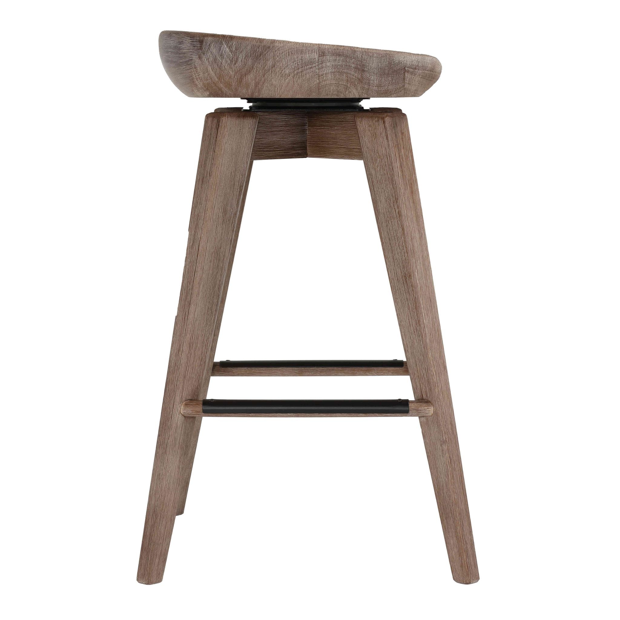 Tiwi Backless Swivel Counterstool in Solid Wood, 24" Gray Whitewash
