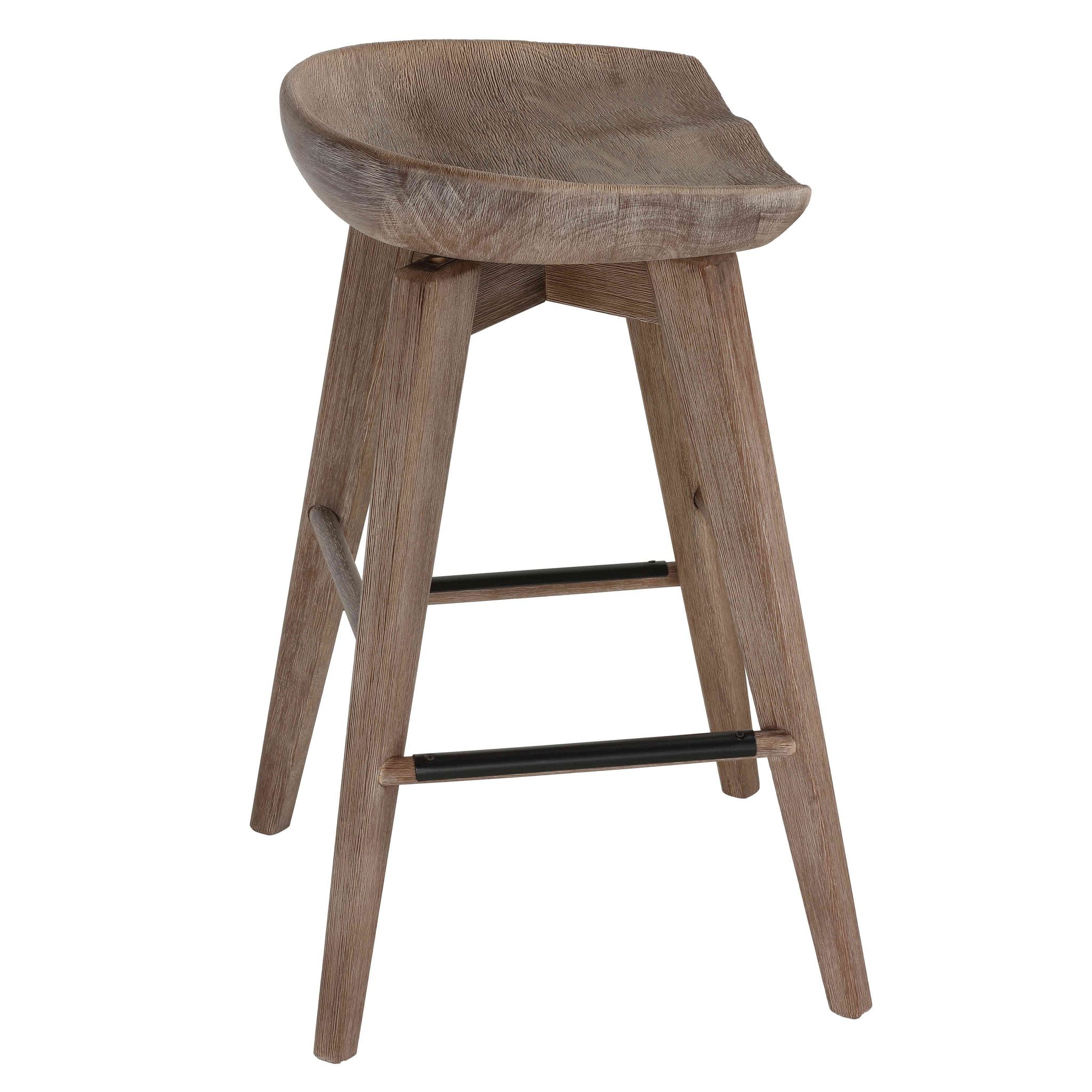 Tiwi Backless Swivel Counterstool in Solid Wood, 24" Gray Whitewash