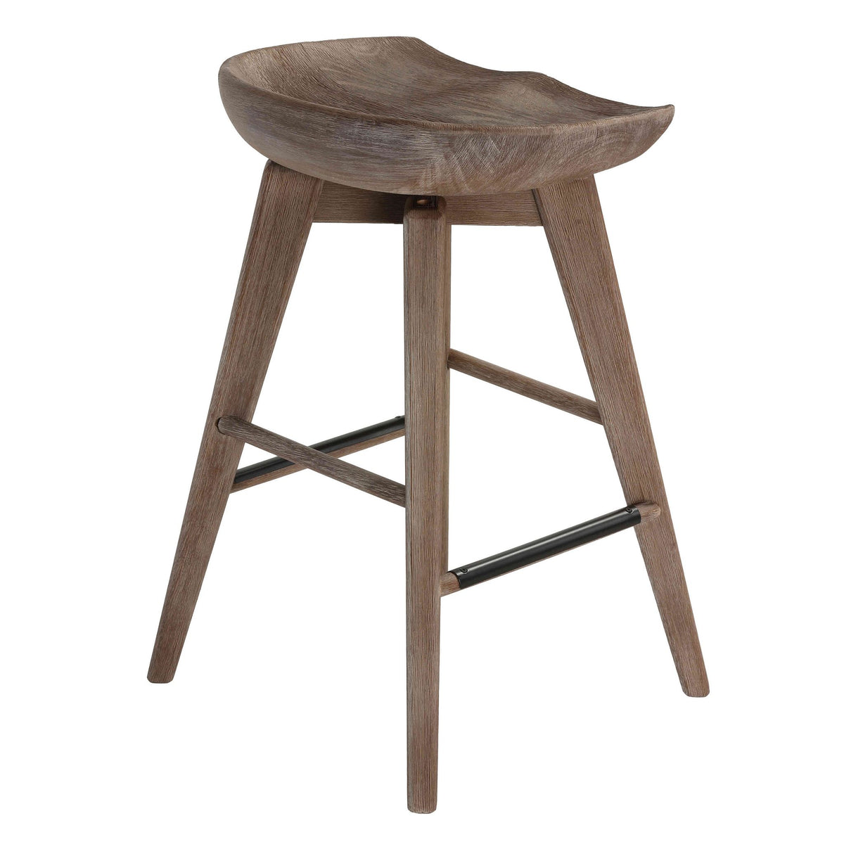 Tiwi Backless Swivel Counterstool in Solid Wood, 24" Gray Whitewash