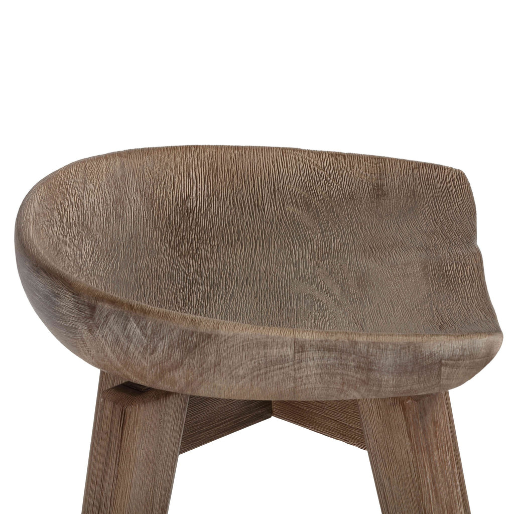 Tiwi Backless Swivel Counterstool in Solid Wood, 24" Gray Whitewash