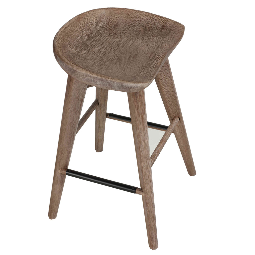 Tiwi Backless Swivel Counterstool in Solid Wood, 24" Gray Whitewash