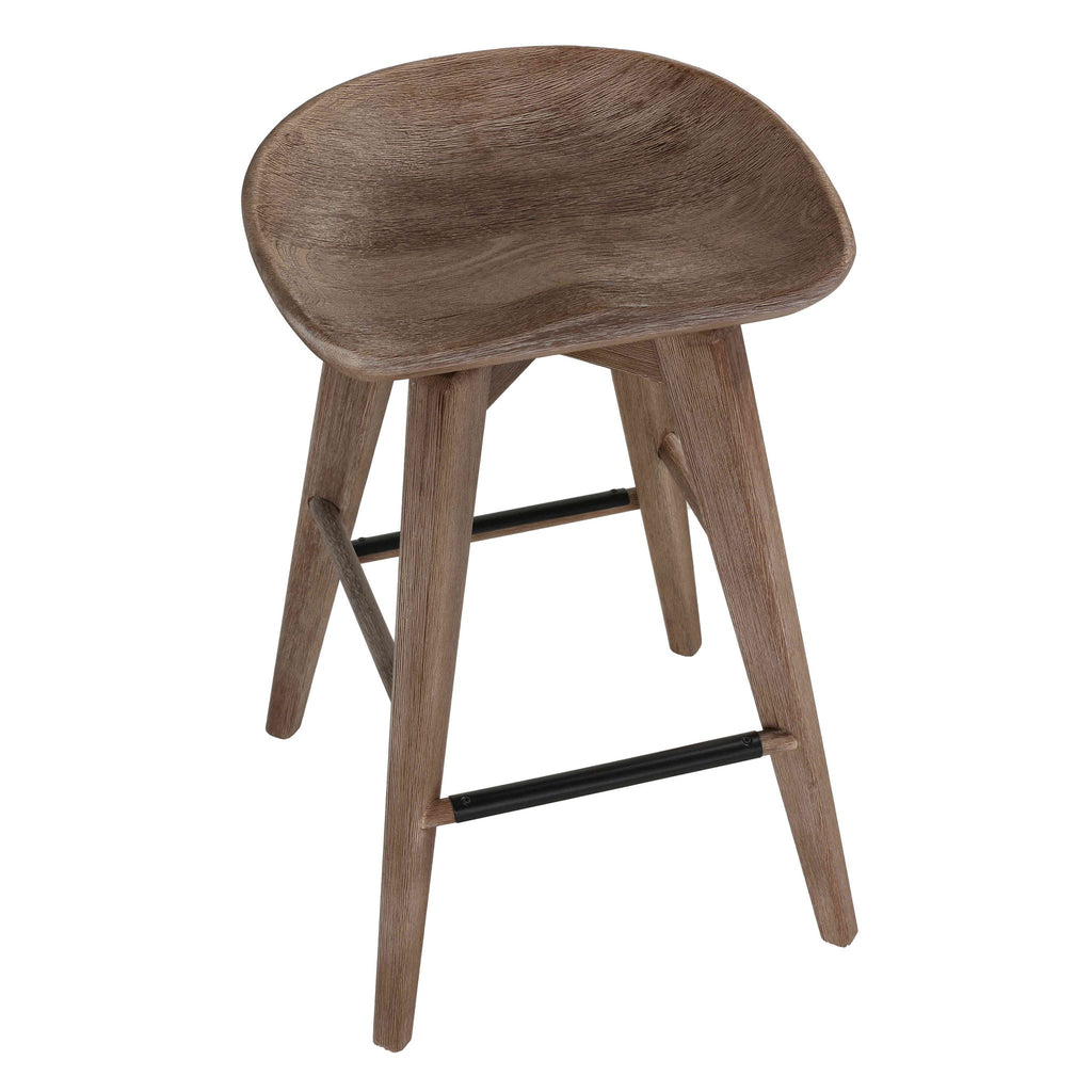 Tiwi Backless Swivel Counterstool in Solid Wood, 24" Gray Whitewash