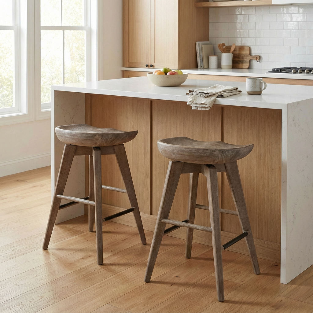 Tiwi Backless Swivel Counterstool in Solid Wood, 24" Gray Whitewash