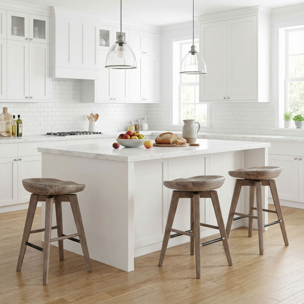 Tiwi Backless Swivel Counterstool in Solid Wood, 24" Gray Whitewash