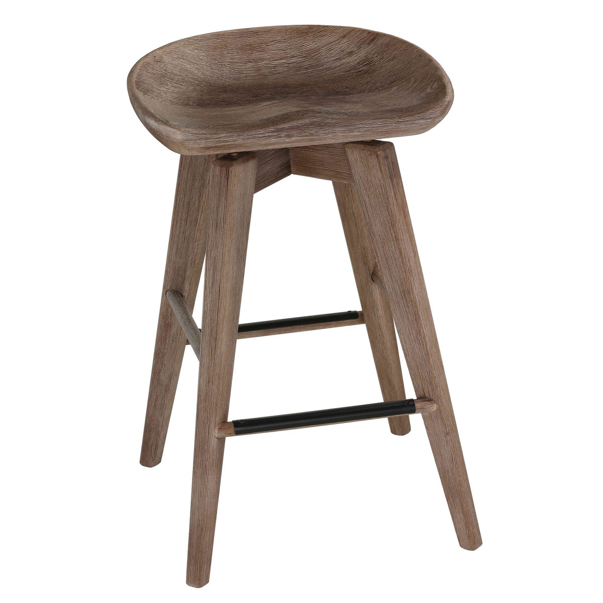 Tiwi Backless Swivel Counterstool in Solid Wood, 24" Gray Whitewash