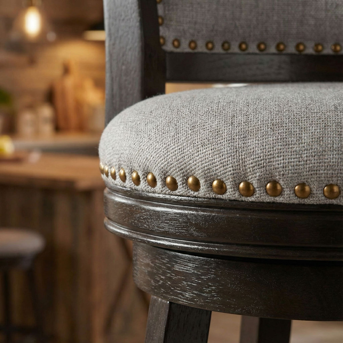 Ferne Solid Wood Swivel Counter Stool, 24" Gray Fabric
