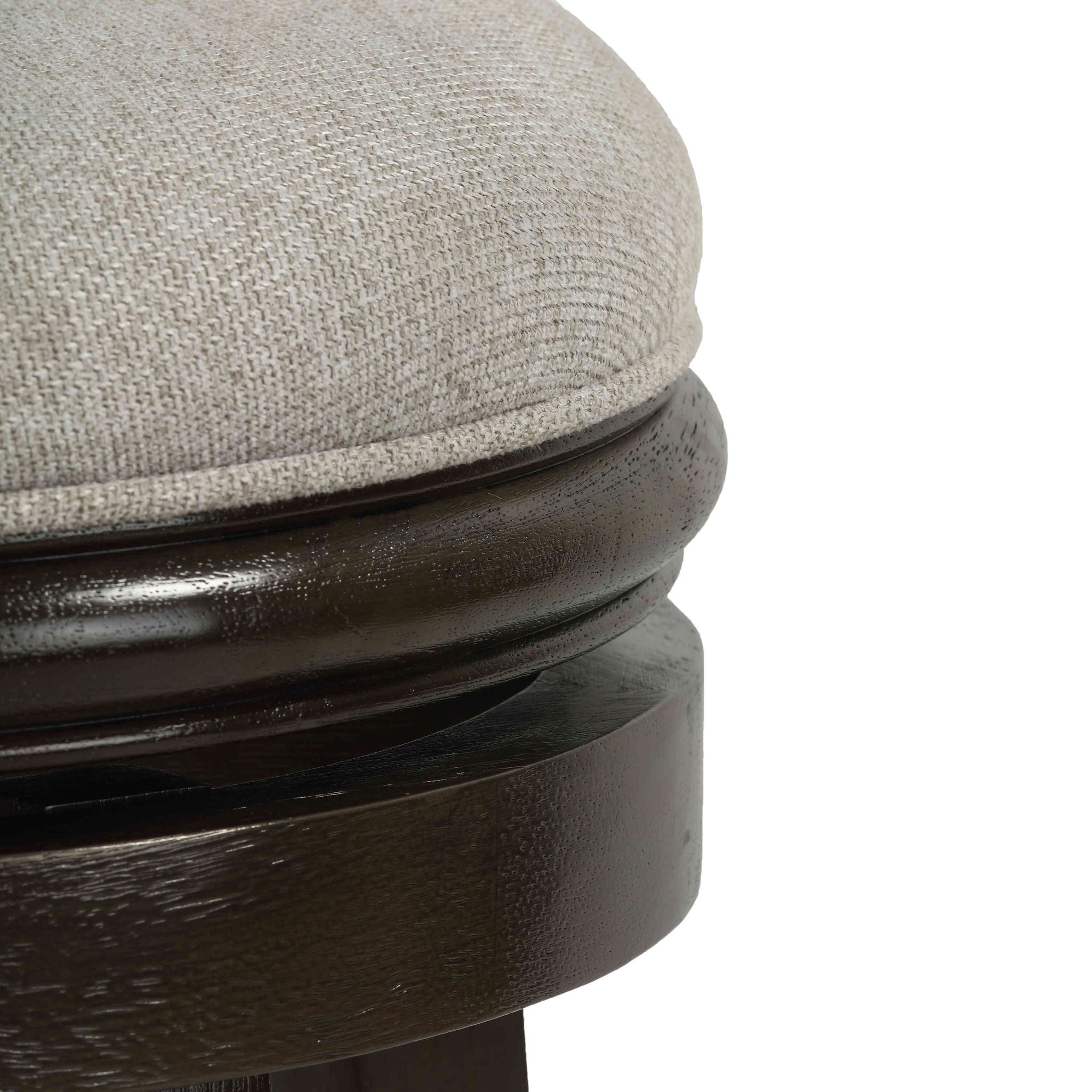 Clyffe Backless Swivel Counter Stool in Solid Wood, 24" Gray Fabric