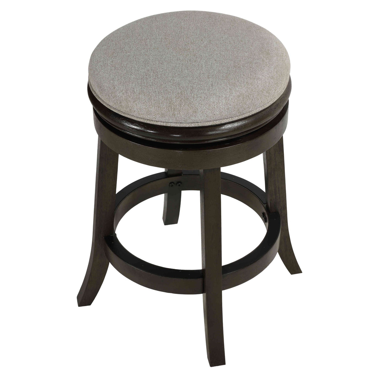 Clyffe Backless Swivel Counter Stool in Solid Wood, 24" Gray Fabric