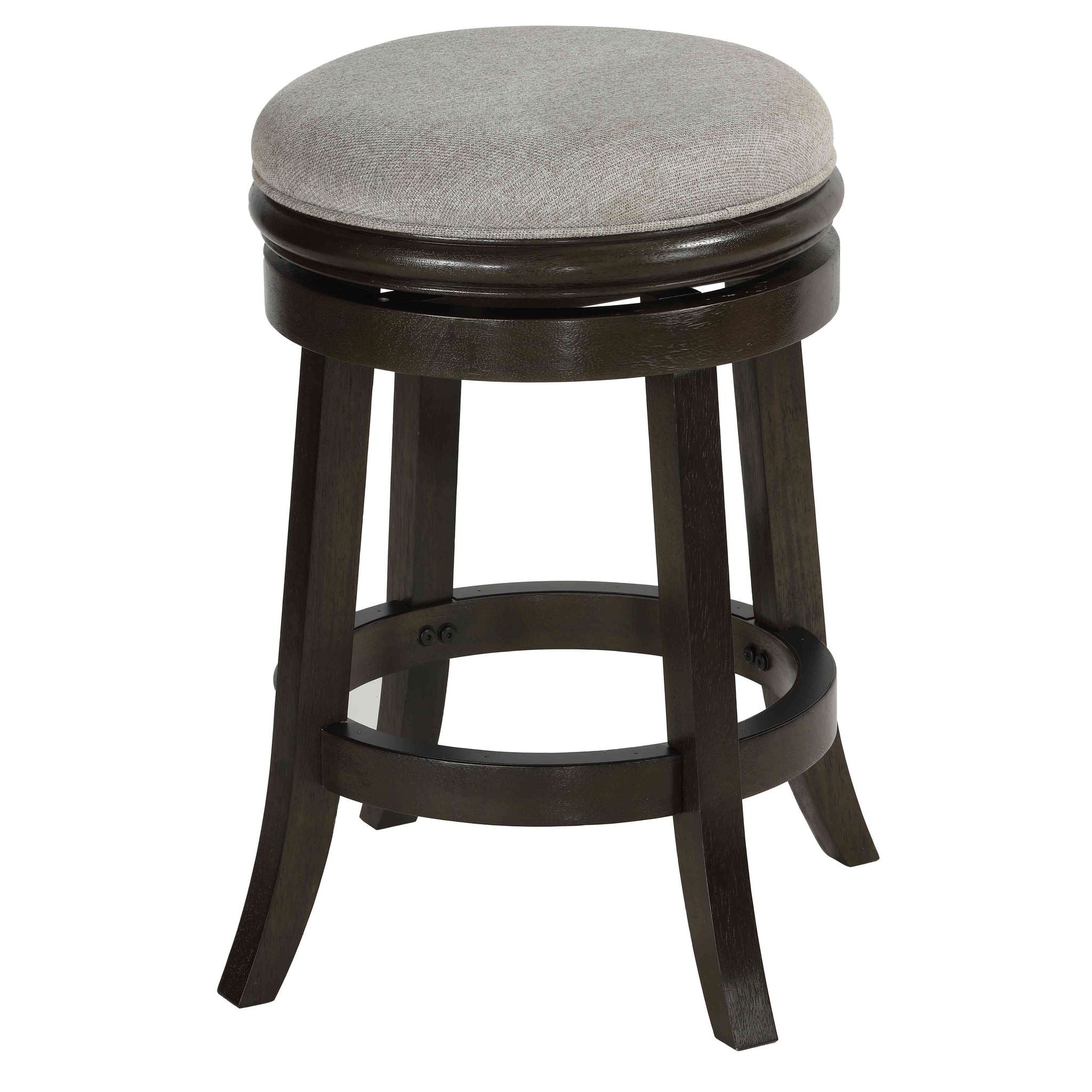 Clyffe Backless Swivel Counter Stool in Solid Wood, 24" Gray Fabric