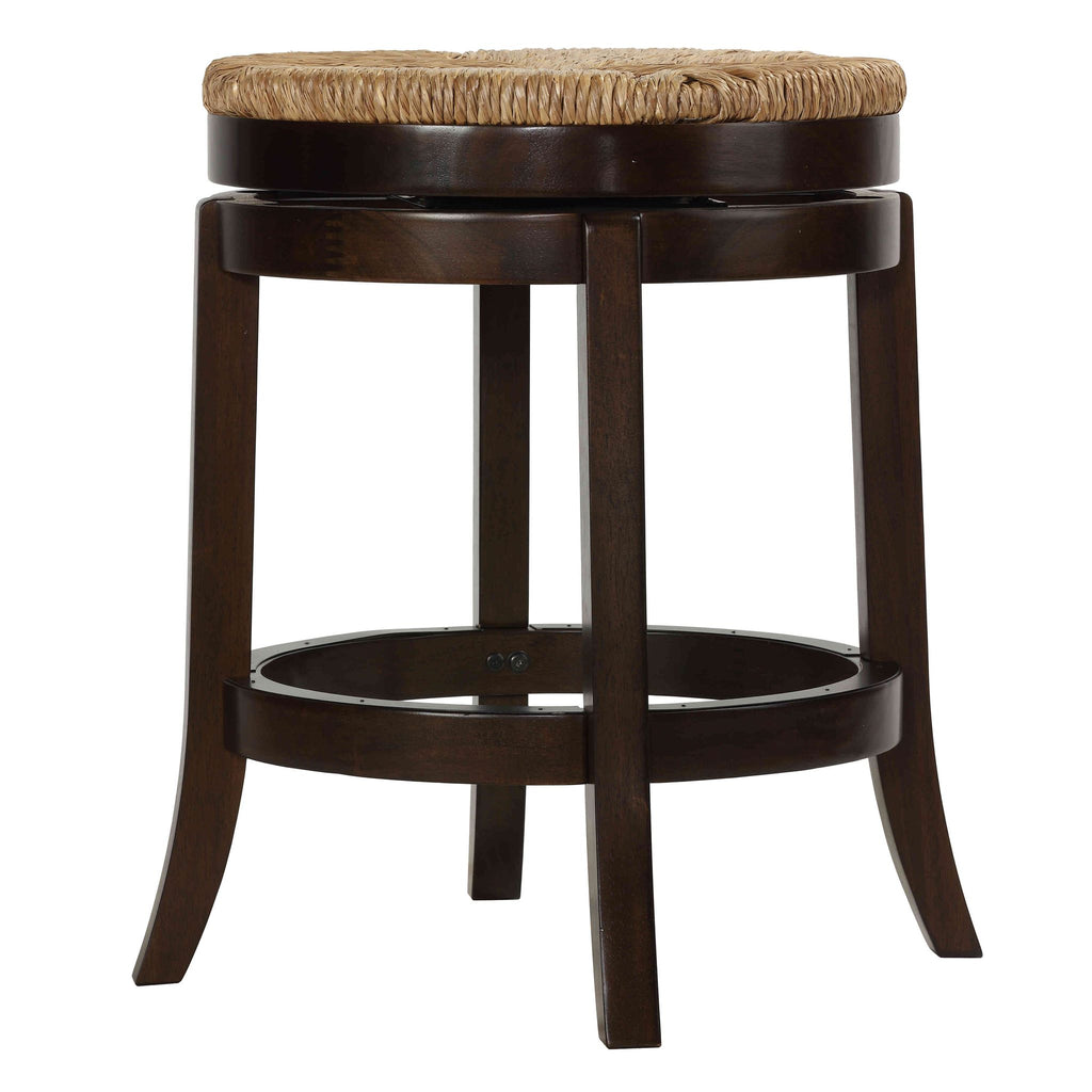 Hennepin Solid Wood Backless Round Swivel Counter Stool, 24" Straw Seat