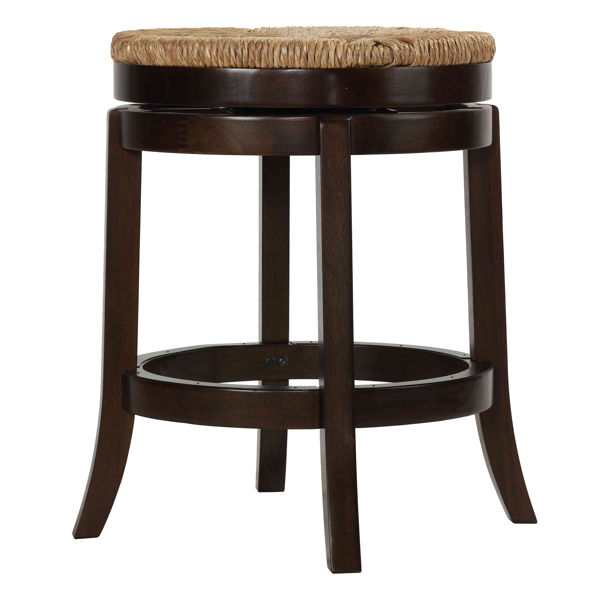 Hennepin Solid Wood Backless Round Swivel Counter Stool, 24" Straw Seat