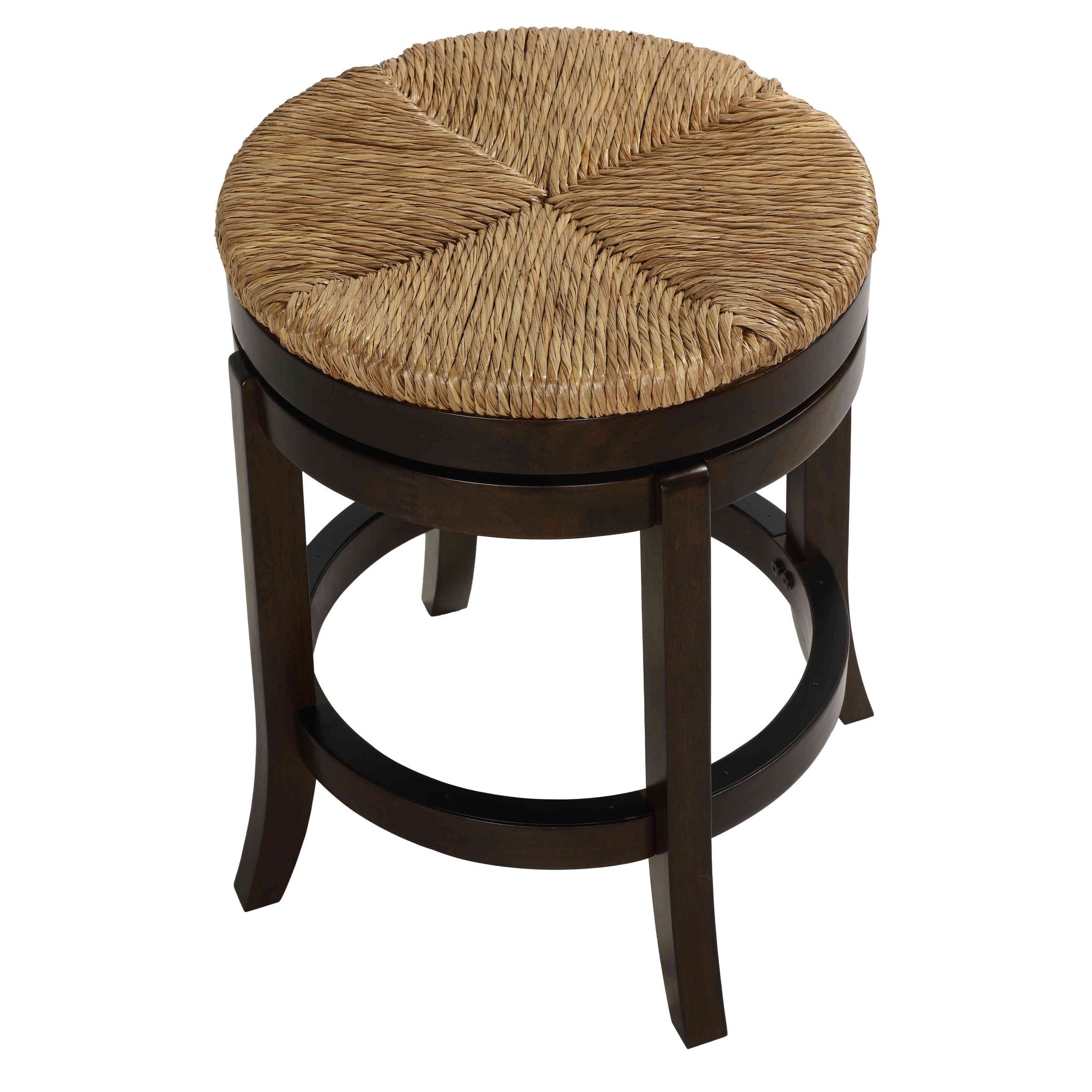Hennepin Solid Wood Backless Round Swivel Counter Stool, 24" Straw Seat