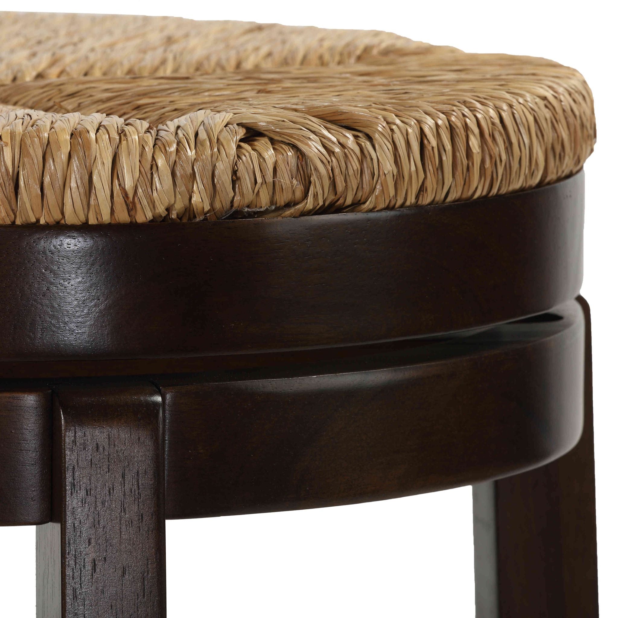 Hennepin Solid Wood Backless Round Swivel Counter Stool, 24" Straw Seat