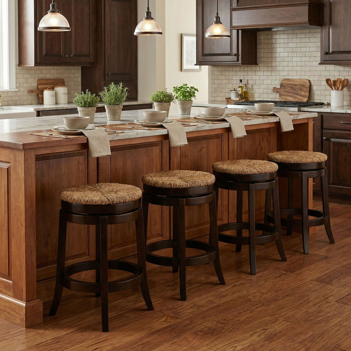 Hennepin Solid Wood Backless Round Swivel Counter Stool, 24" Straw Seat