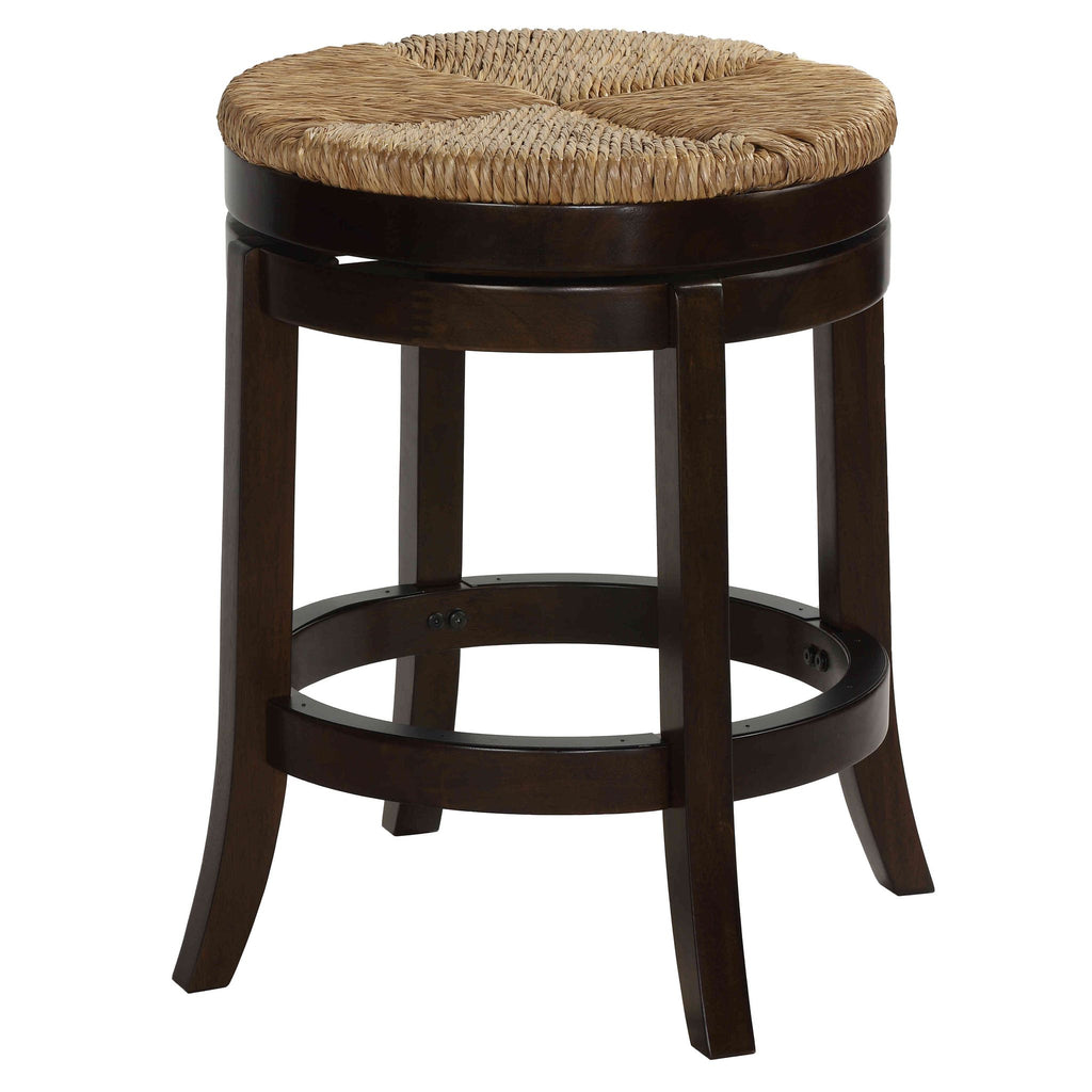 Hennepin Solid Wood Backless Round Swivel Counter Stool, 24" Straw Seat