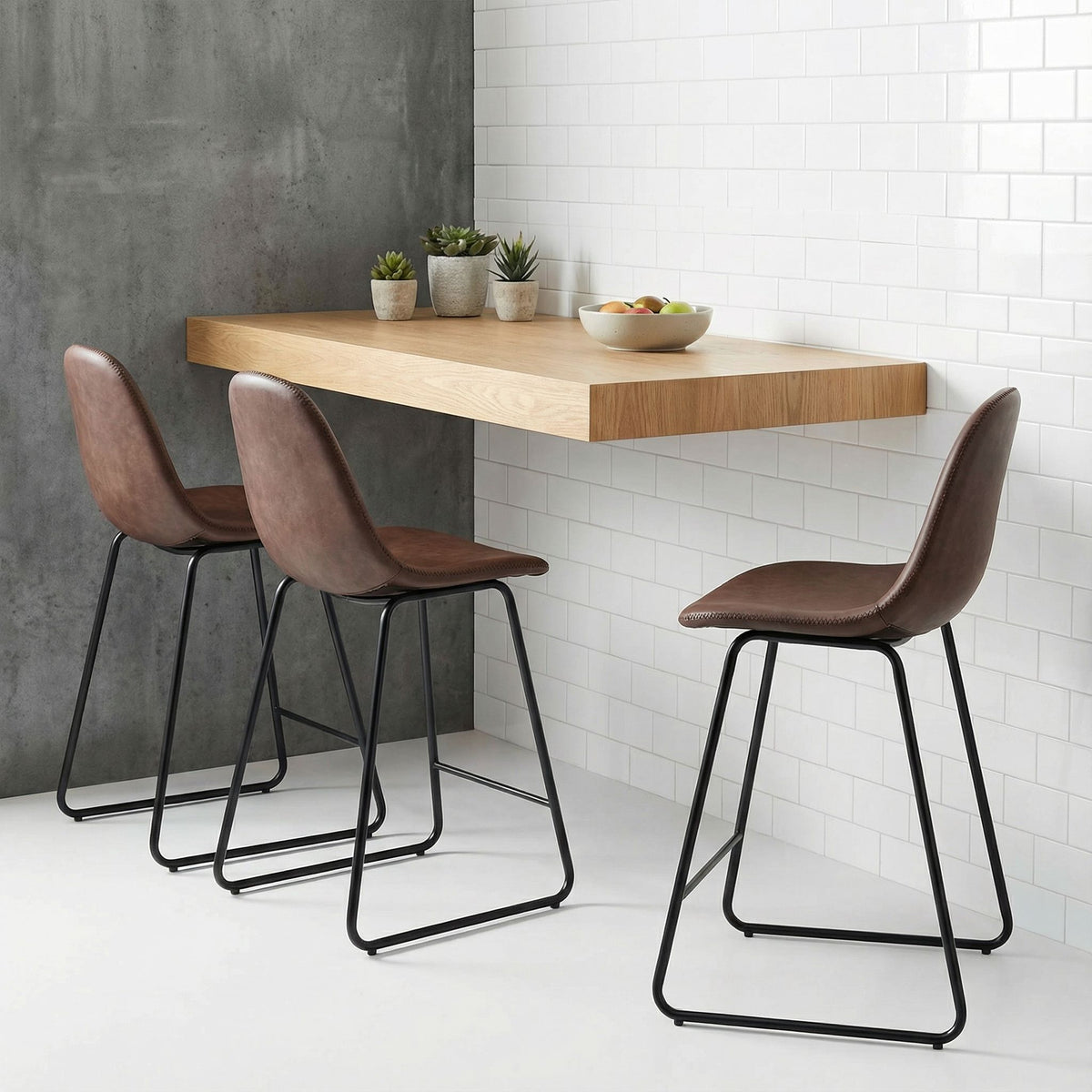 Gavin 24" Contoured Back Counterstool in faux Brown Leather (Set of 2)